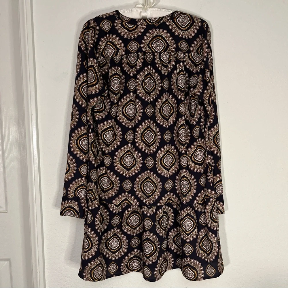 Loft Navy Blue Dress Geometric Medallion Long Sleeve Drop Waist Bohemian Sz S - Picture 10 of 14